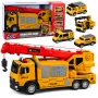 LEAN TOYS Truck with Crane and Vehicle Transporter Lights Sounds Yellow