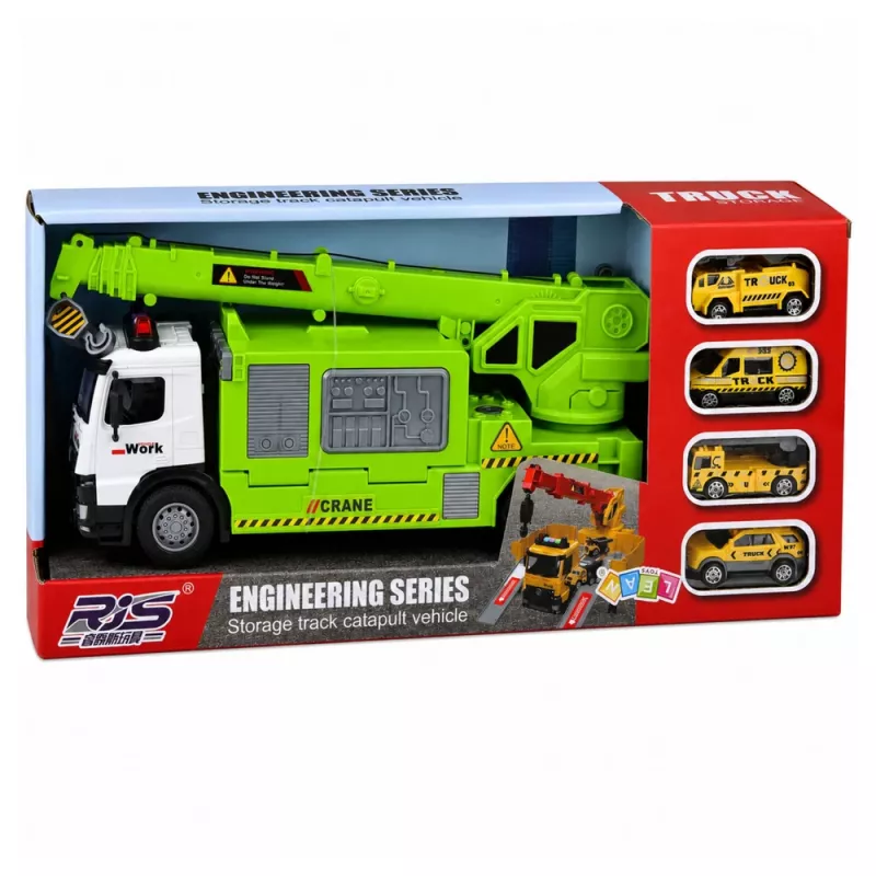 LEAN TOYS Truck with Crane and Vehicle Transporter Lights Sounds Green
