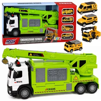 LEAN TOYS Truck with Crane and Vehicle Transporter Lights Sounds Green