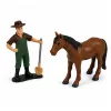 LEAN TOYS Agricultural Combine Harvester with Header and Plow Farmer Figures Horse Lights Sounds 4 pcs.