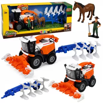 LEAN TOYS Agricultural Combine Harvester with Header and Plow Farmer Figures Horse Lights Sounds 4 pcs.