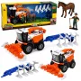 LEAN TOYS Agricultural Combine Harvester with Header and Plow Farmer Figures Horse Lights Sounds 4 pcs.