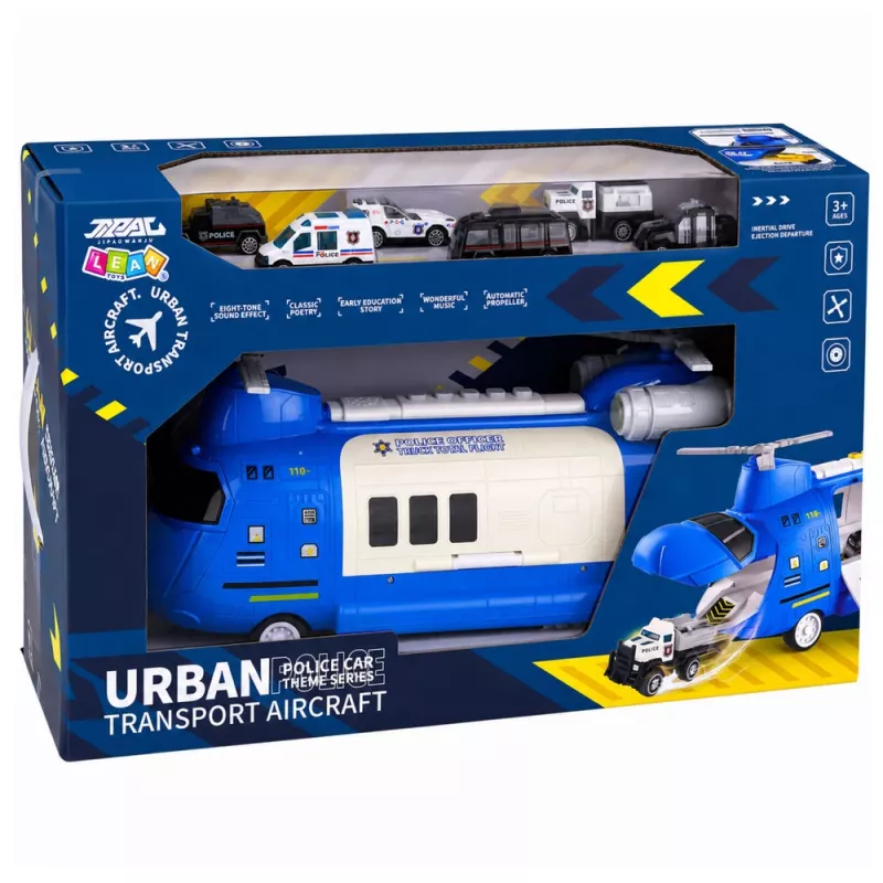 LEAN TOYS Foldable Police Transport Plane with Vehicles Lights Sounds