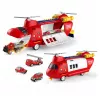 LEAN TOYS Large Foldable Firefighter Transport Plane with Vehicles, Lights, and Sounds