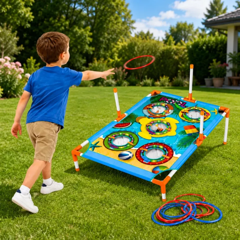 LEAN TOYS 4-in-1 Target Throwing Skill Game with Board, Bags, Hoops, Frisbee
