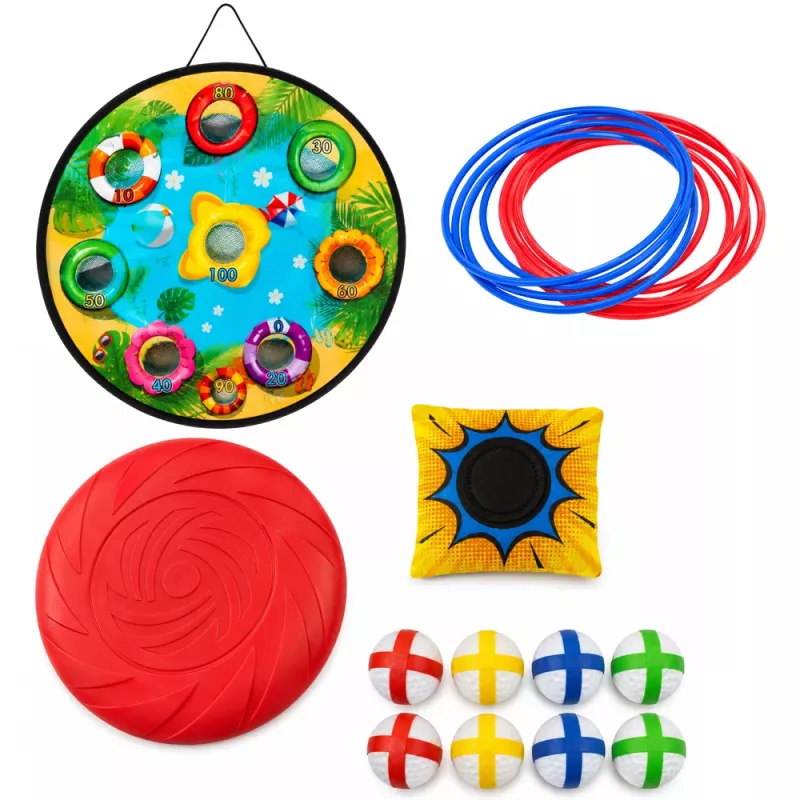 LEAN TOYS 4-in-1 Target Throwing Skill Game with Board, Bags, Hoops, Frisbee