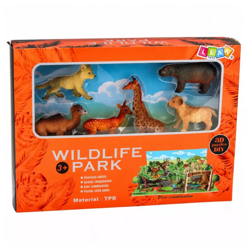 LEAN TOYS Set of Wild Animals Figures Fox Giraffe Hippo Deer Park 3D Board