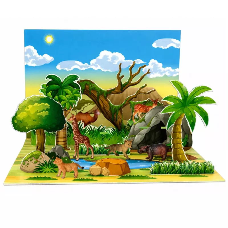 LEAN TOYS Set of Wild Animals Figures Fox Giraffe Hippo Deer Park 3D Board