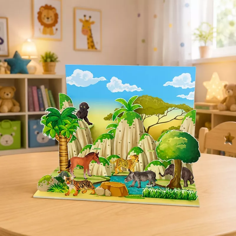 LEAN TOYS Wild Animals Figures Set Leopard Tiger Elephant Horse Park 3D Board