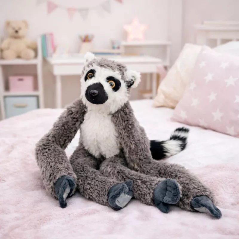 LEAN TOYS Plush Lemur Mascot Cuddly Toy with Velcro Paws for Hanging, 50 cm, Grey/White/Black