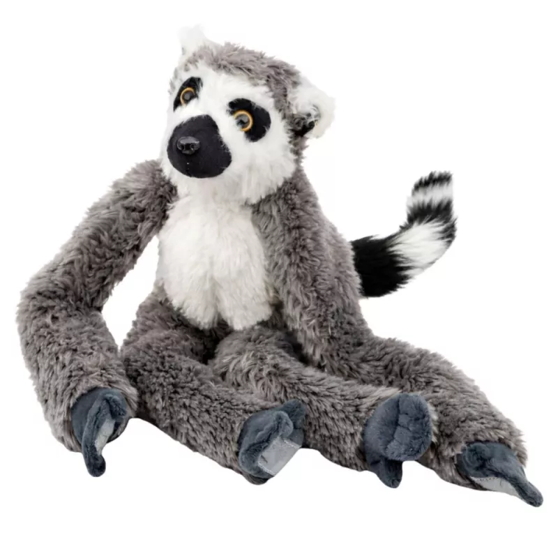 LEAN TOYS Plush Lemur Mascot Cuddly Toy with Velcro Paws for Hanging, 50 cm, Grey/White/Black