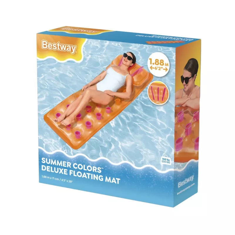Bestway 43015 Inflatable Air Mat for Swimming Pool, Orange, 183x69x15 cm