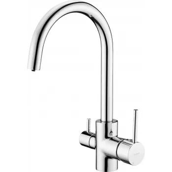 DEANTE Kuchinox Kitchen Faucet with Water Filter Connection, Polished Chrome, Brass, 360° Swivel, Single-Lever, 2-in-1