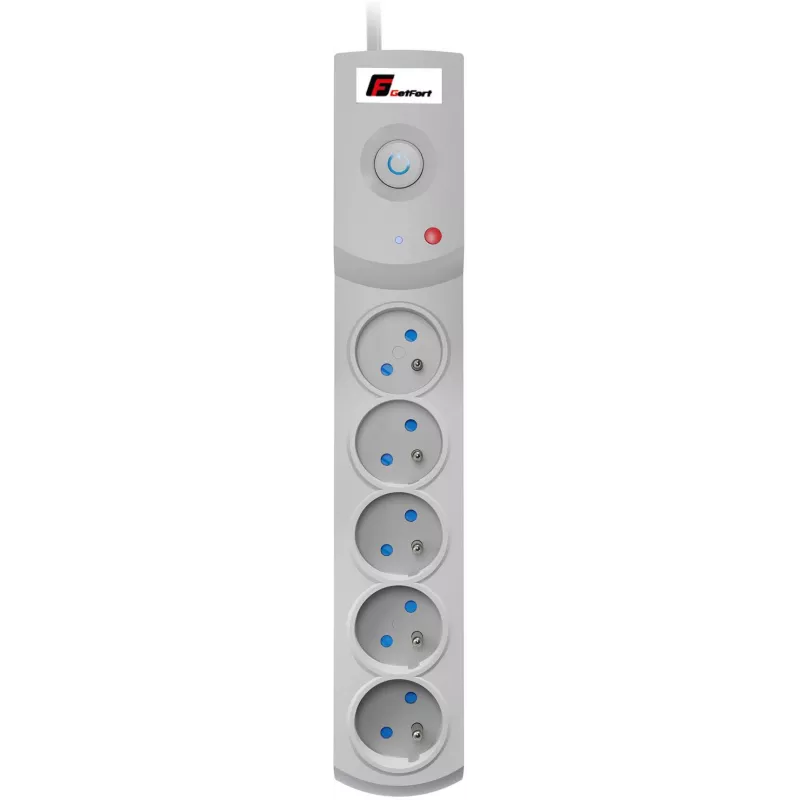 Getfort 5P-1.5M-G Surge Protector Power Strip, 5 Outlets, 1.5m Cable, Grey