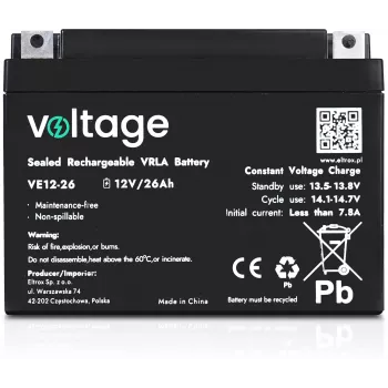 VOLTAGE AGM Battery 12V 26Ah VE12-26 (6-9 Years Lifespan)