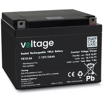 VOLTAGE AGM Battery 12V 26Ah VE12-26 (6-9 Years Lifespan)