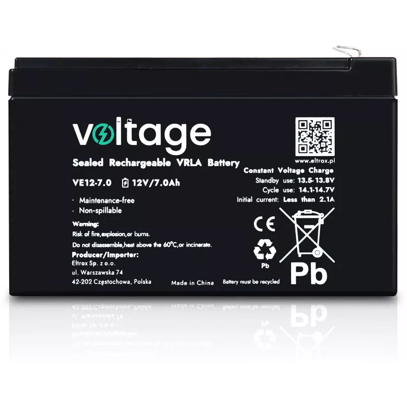 VOLTAGE AGM Battery 12V 7Ah VE12-7.0 (6-9 Years Lifespan)