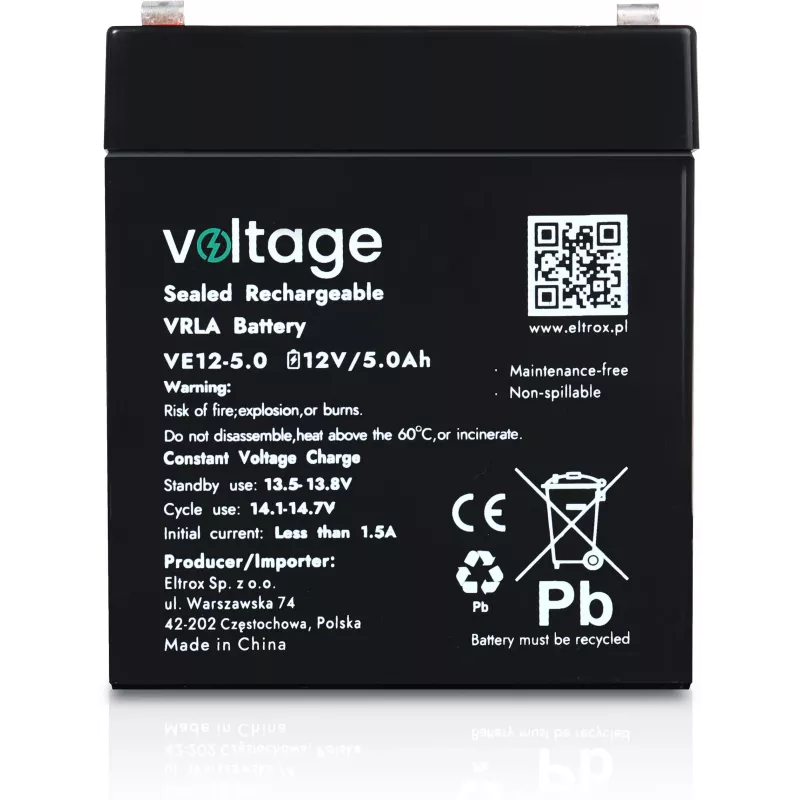 Voltage AGM Battery 12V 5Ah VE12-5.0 (6-9 Years Life)