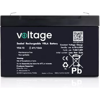 VOLTAGE AGM Battery 6V 12Ah VE6-12 (6-9 Years Life)
