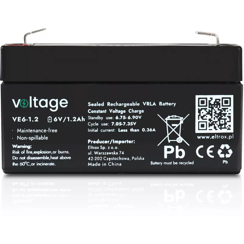 AGM Battery Voltage 6V 1.2Ah VE6-1.2 (Design Life 6-9 Years)