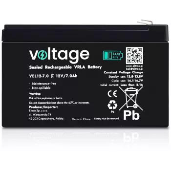 Voltage Long Life AGM Battery 12V 7Ah VEL12-7.0 (15-Year Design Life)