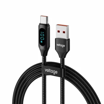 USB-A to USB-C Cable Voltage PowerDisplay 66W 100cm Black