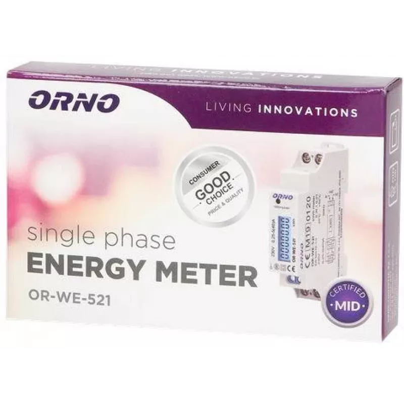 ORNO OR-WE-521 Single-Phase Electricity Meter 230V 40A DIN Rail LCD Backlight