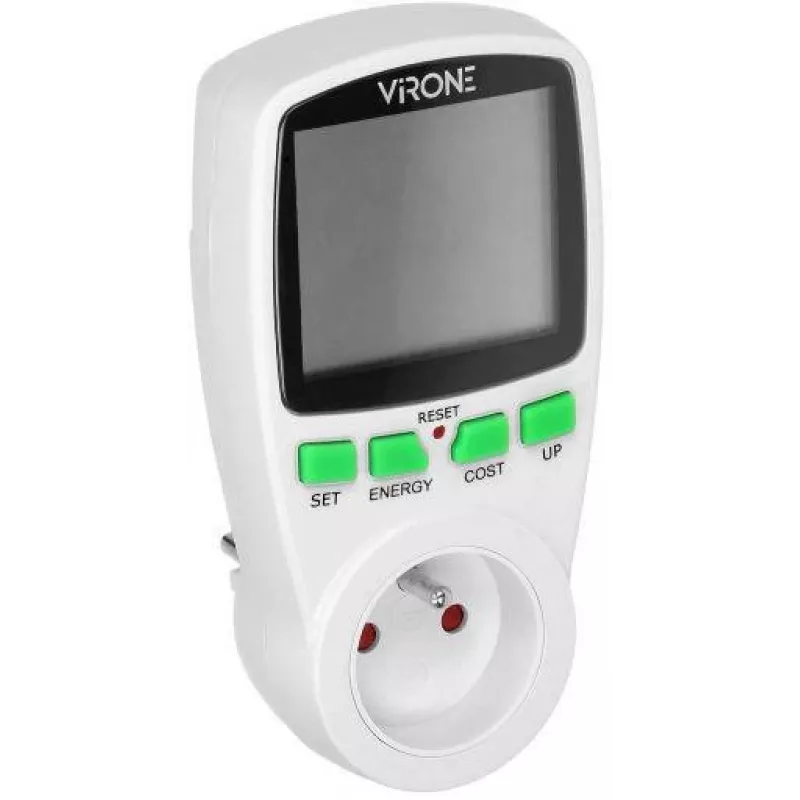 VIRONE EM-4 Single-Phase Energy Meter with LCD Display, 16A, 3680W, Schuko Plug