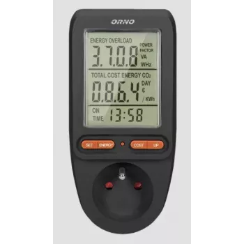 ORNO OR-WAT-435/B Energy Meter and Power Consumption Calculator, 230V, 16A, LCD Display, Black