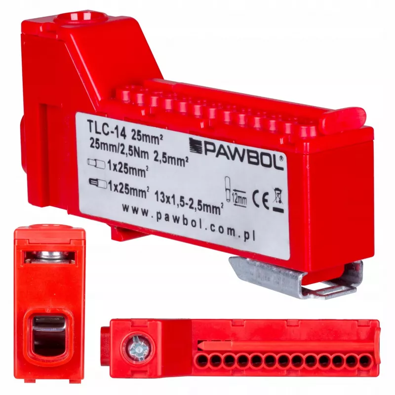 PAWBOL LZB E.4136CZ Screwless Terminal Strip 12-Pole Red 450V 24A