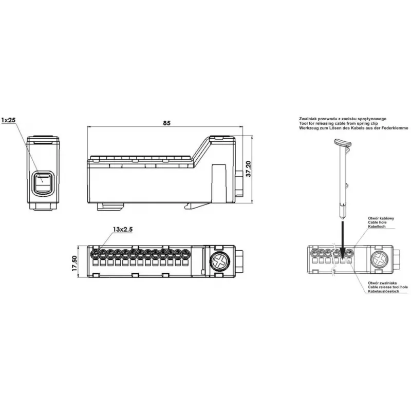 PAWBOL LZB E.4136CZ Screwless Terminal Strip 12-Pole Red 450V 24A