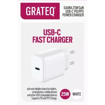 GRATEQ SAANA GaN USB-C 25W PD/PPS Wall Charger White