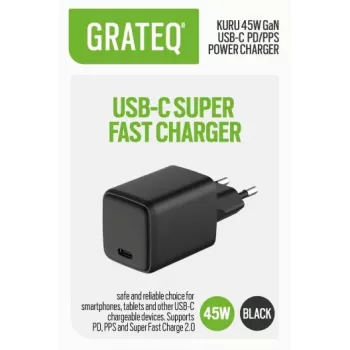 GRATEQ KURU GaN USB-C PD/PPS 45W Black Wall Charger