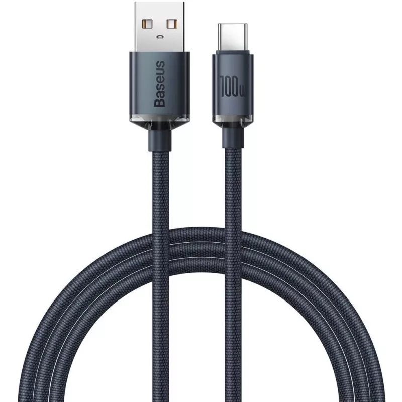 Baseus Crystal Shine USB-A to USB-C Cable 1.2m 100W 6A QC 3.0 Braided Nylon Black