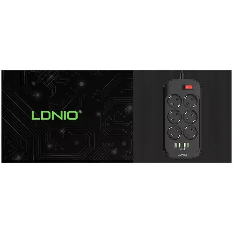 LDNIO SE6403 Power Strip 6 Outlets + 4 USB Charging Ports, 2m Cable, 2500W, White