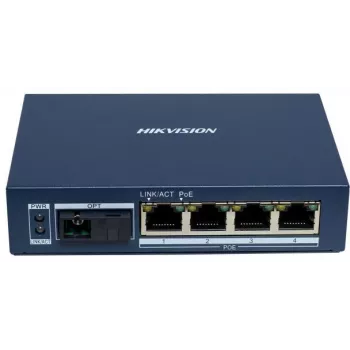 Hikvision DS-3D504TP-A Unmanaged Industrial PoE Switch, 4 PoE+ Ports, 1 SFP Uplink, 60W Budget