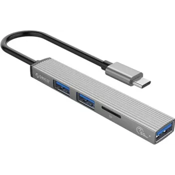 ORICO AH-12F-GY-BP USB-C Hub with 3x USB-A Ports and MicroSD Card Reader, Aluminum, Space Gray