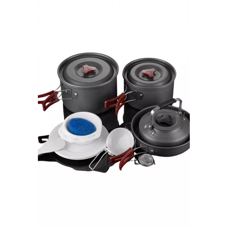 FIREMAPLE Cookware Set FMC-209 - 9 Piece Camping Cook Set with Non-Stick Frying Pan, Pots, Bowls, and Mesh Carry Bag
