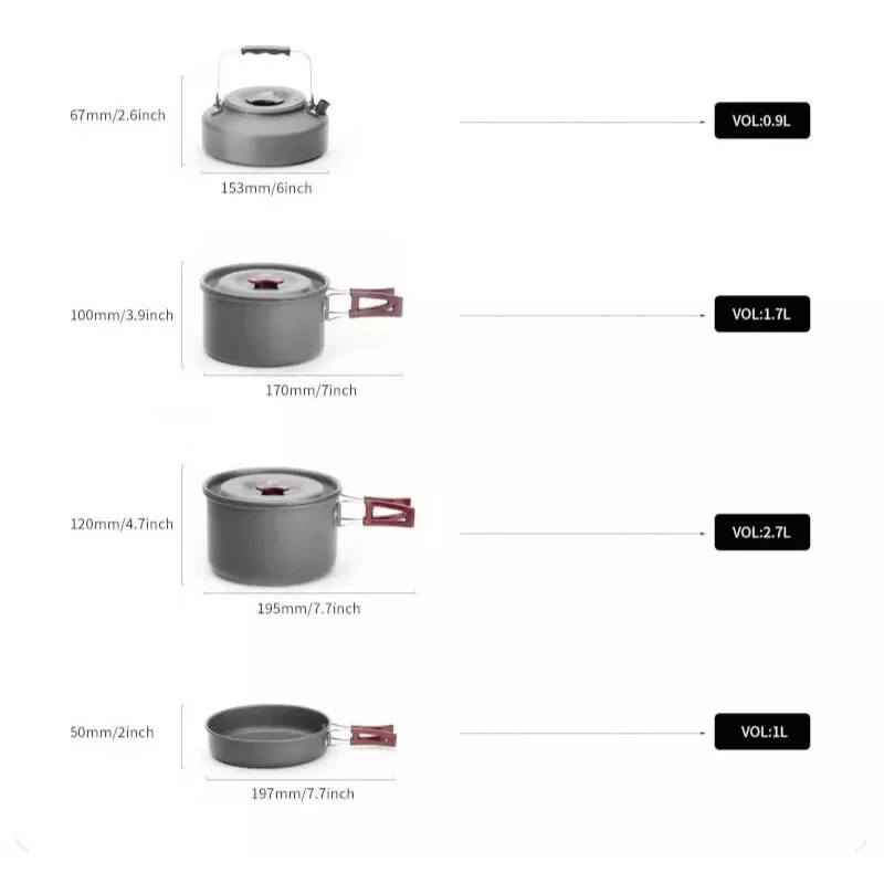FIREMAPLE Cookware Set FMC-209 - 9 Piece Camping Cook Set with Non-Stick Frying Pan, Pots, Bowls, and Mesh Carry Bag