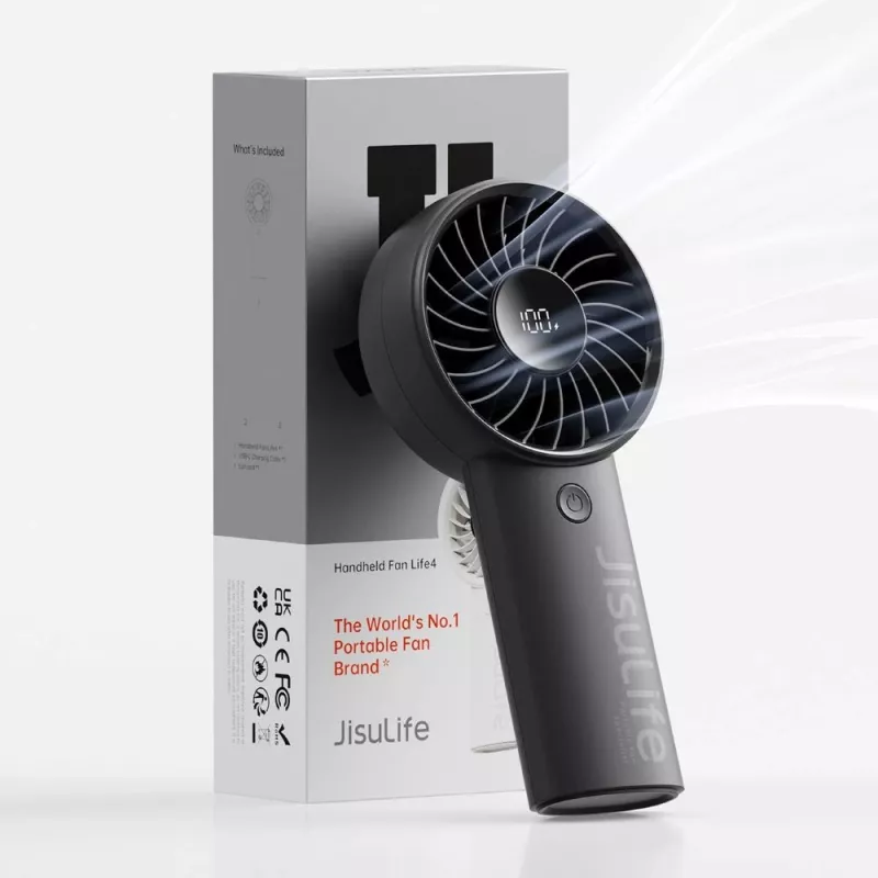 JISULIFE Handheld Fan 4 Black - Portable USB Rechargeable Mini Fan with 3 Speeds, Foldable Design