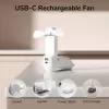 JISULIFE Handheld Fan 8 White Portable USB Fan with Power Bank 2000mAh and Flashlight