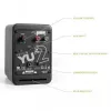 Kanto Audio YU2MB-CG 3-Driver Powered Speakers with USB DAC and 3.5mm AUX - Matte Black (Incl. Type C & G Power Cords)