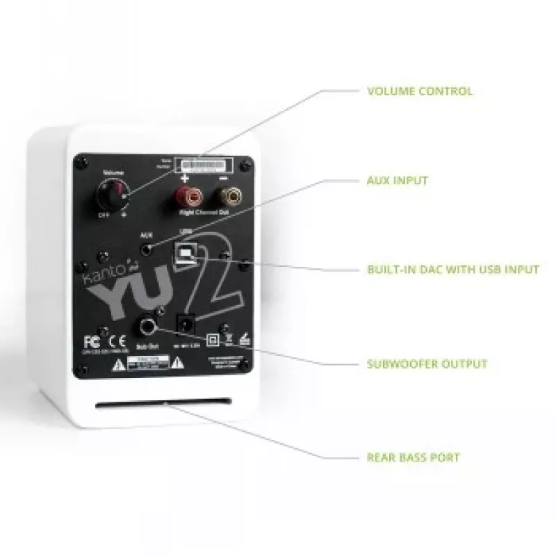 KANTO AUDIO YU2MW-CG Powered Bookshelf Speakers with USB DAC and 3.5mm AUX - Matte White (Incl. Type C & G Power Cords)