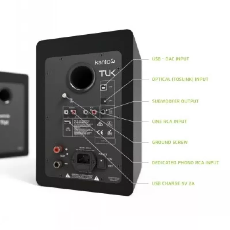 KANTO AUDIO TUKMB-FG Premium Powered Speaker with Headphone Out, USB DAC, Dedicated Phono Pre-Amp, Bluetooth, Matte Black (Incl. Type F & G Power Cords)
