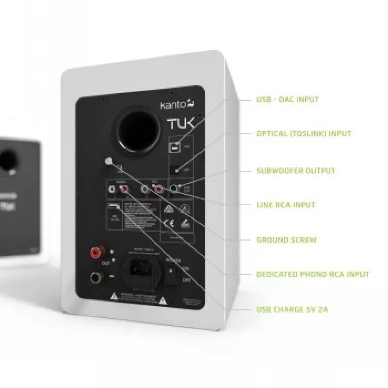 KANTO AUDIO TUKMW-FG Premium Powered Speaker with Headphone Out, USB DAC, Dedicated Phono Pre-Amp, Bluetooth, Matte White (Incl. Type F & G Power Cords)