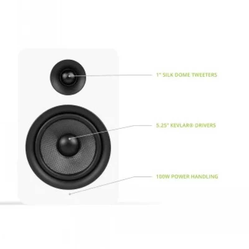 KANTO AUDIO YUP6W Passive Bookshelf Speakers (Pair) - White - 1 inch Silk Dome Tweeter & 5.25 inch Kevlar Woofer