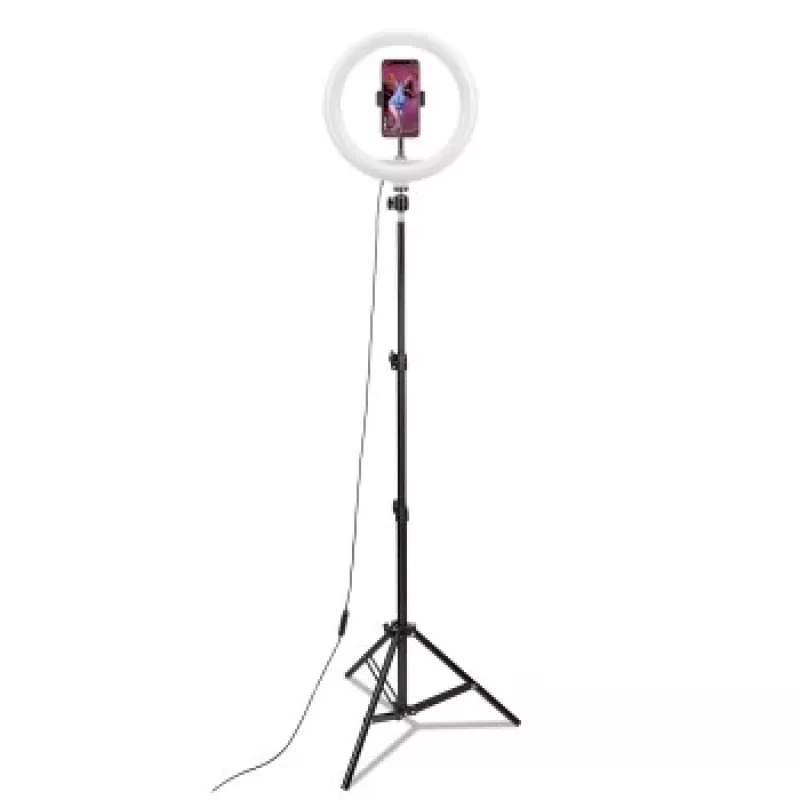 CELLY Ring Professional Tripod with Light - 160cm, 10 inch LED Ring Light, USB Powered, Black