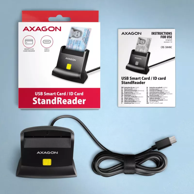 AXAGON CRE-SM4NC USB-C Smart Card Stand Reader - Black