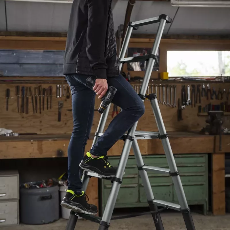 Batavia 7065240 Telescopic Stepladder 205cm, 150kg Load, Anodized Aluminum, Silver/Black