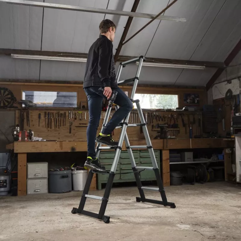 Batavia 7065240 Telescopic Stepladder 205cm, 150kg Load, Anodized Aluminum, Silver/Black